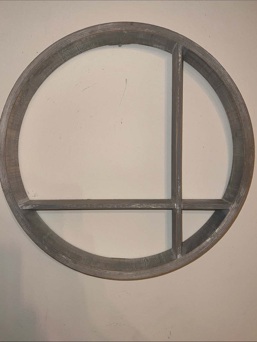 Round Gray Whitewash Wooden Wall Shelf Decorative Farmhouse Home Wall Decor 18”
